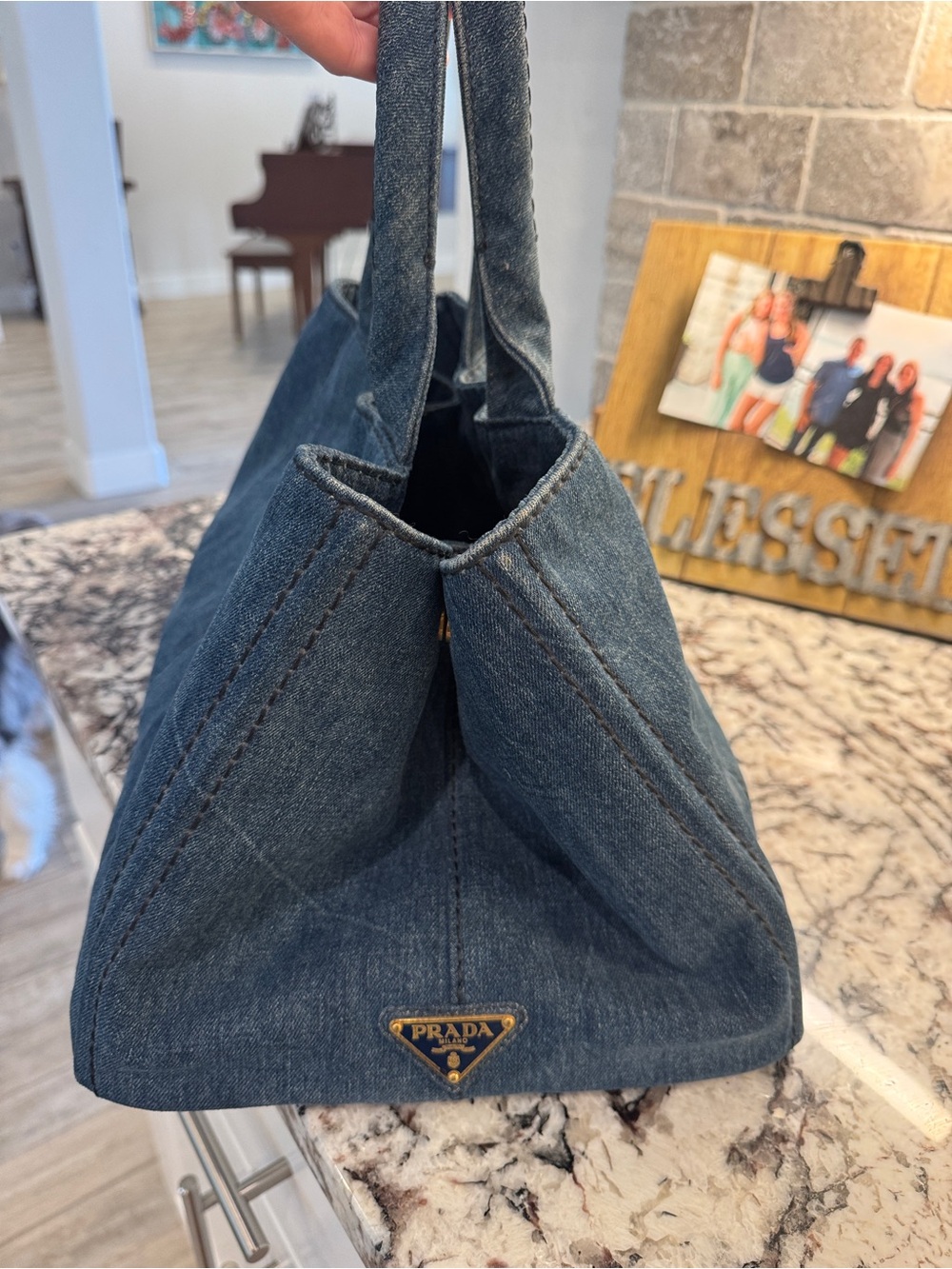 Prada Canapa Milano Denim Tote Bag - Blue large - Picture 5 of 16